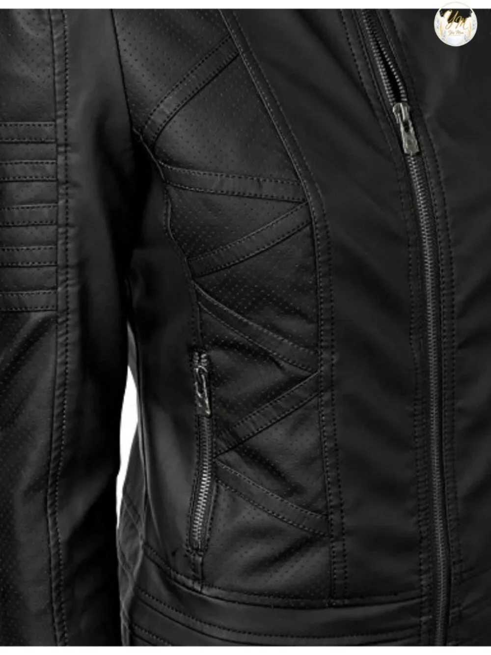 Women's Faux Leather Moto Biker Jacket Coat with Removable Hood